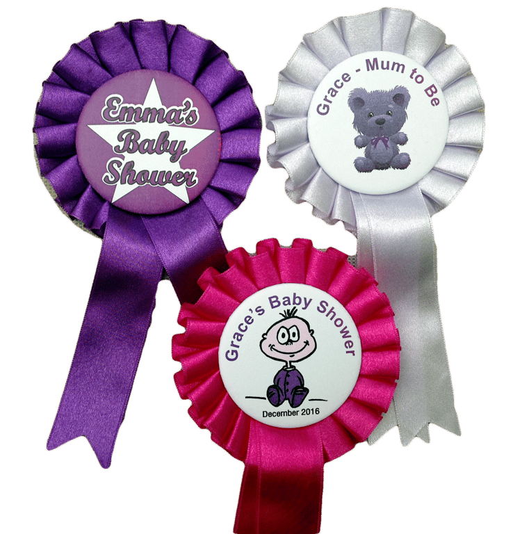 Personalised Baby Shower Rosette Custom Mum To Be Ribbon Party Badge from