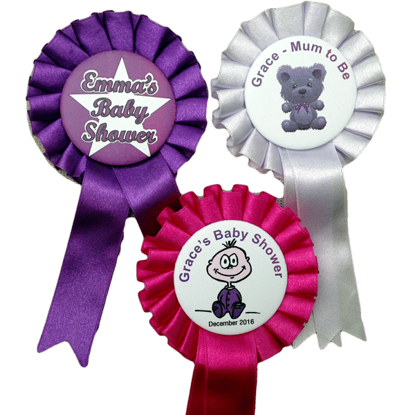 Personalised Baby Shower Rosette Custom Mum To Be Ribbon Party Badge from