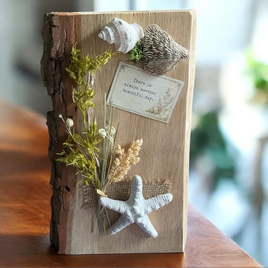 Welsh Oak Seaside Wall Plaque. Coastal Home Decor. Shells & Dried Flowers. 