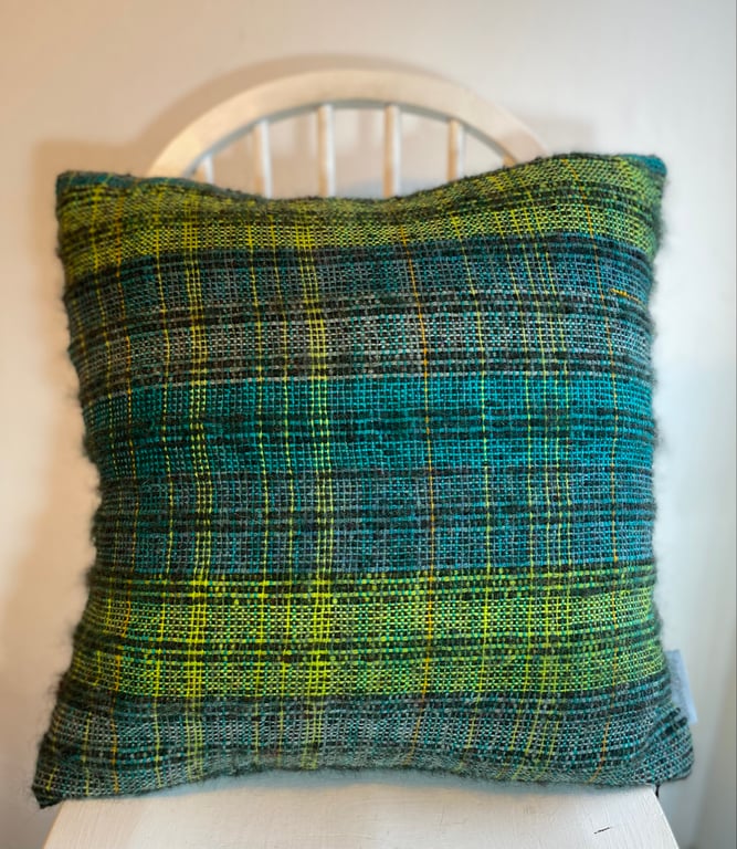   Hand woven cushion in textured mohair and wool ,designed by Yvonne Skelton