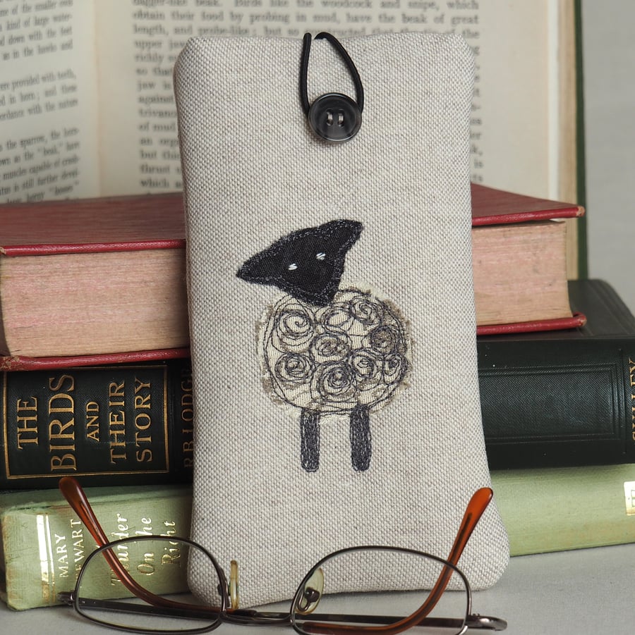 Glasses Spectacles Case Handmade Sheep Design Freehand Machine Embroidered 