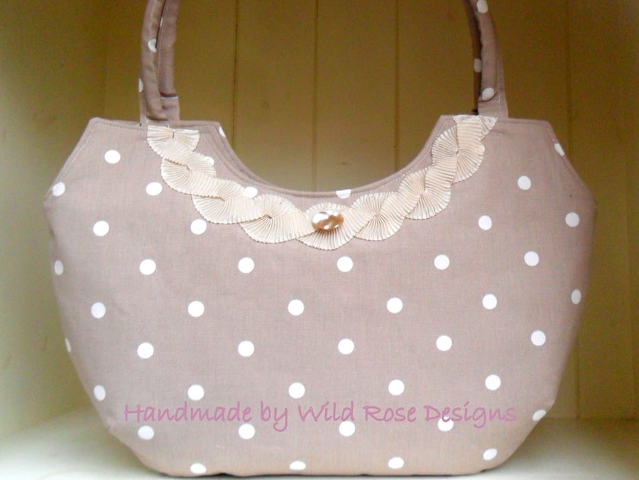 Beige and white Spot print handbag