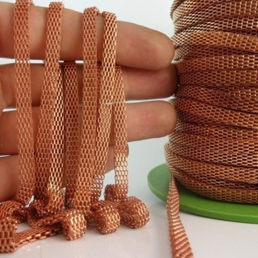 1 Meter - (5 x 2 mm) Copper Tone Metal Braid Chain 