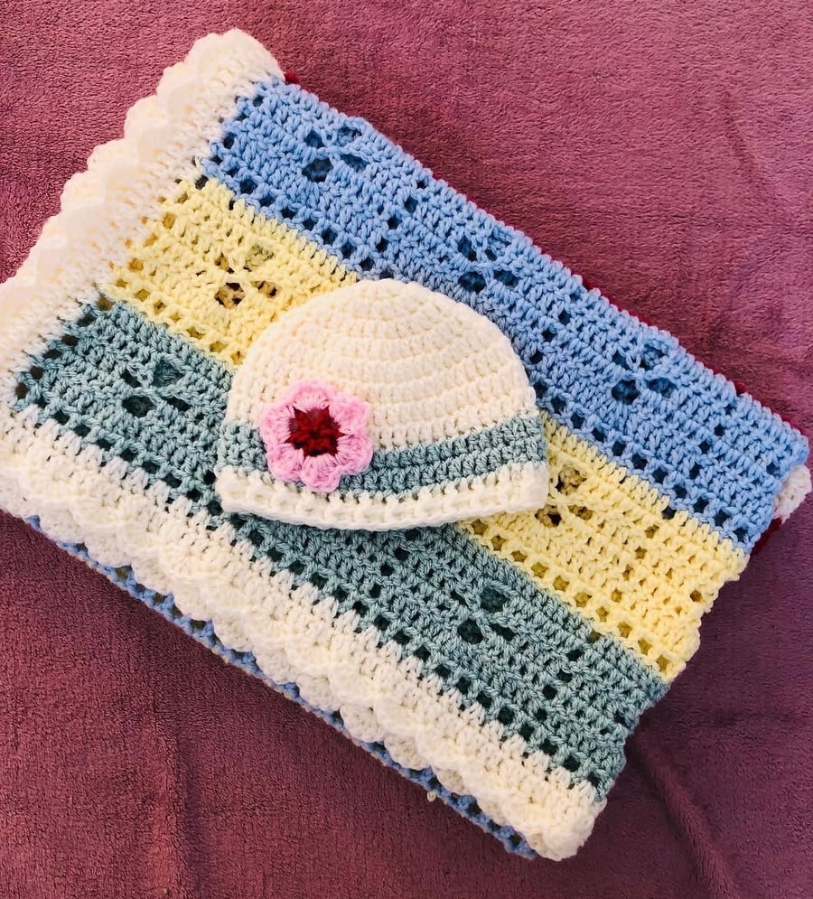 Baby Crochet Blanket and hat