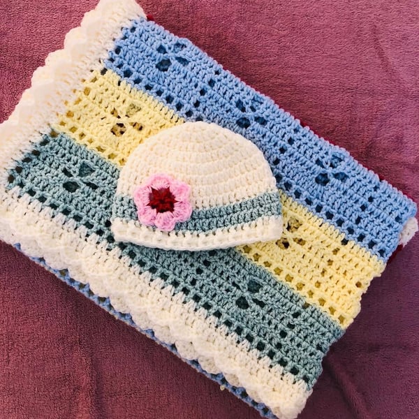 Baby Crochet Blanket and hat