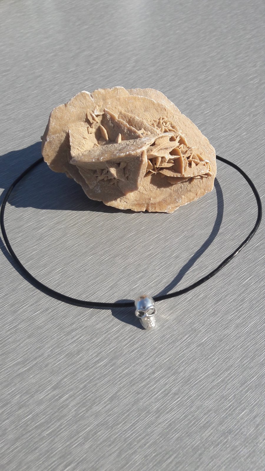 Sterling Silver Skull on Leather Necklace