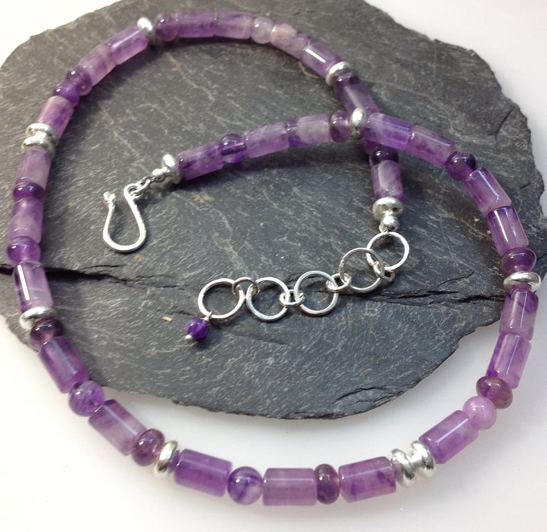 Sterling silver and amethyst bead necklace.