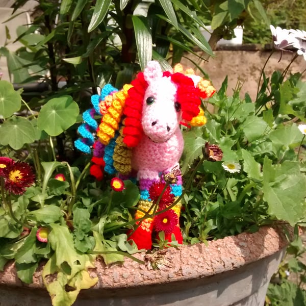 Hippolyta the Pink Rainbow Horse Crochet soft toy