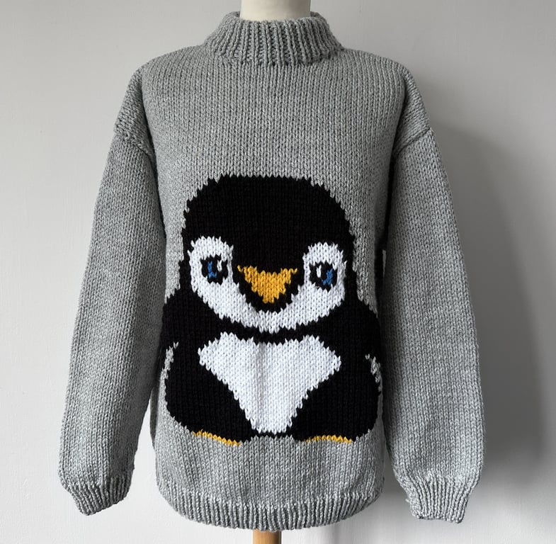 Hand Knitted Christmas Penguin Jumper by bexknitwear