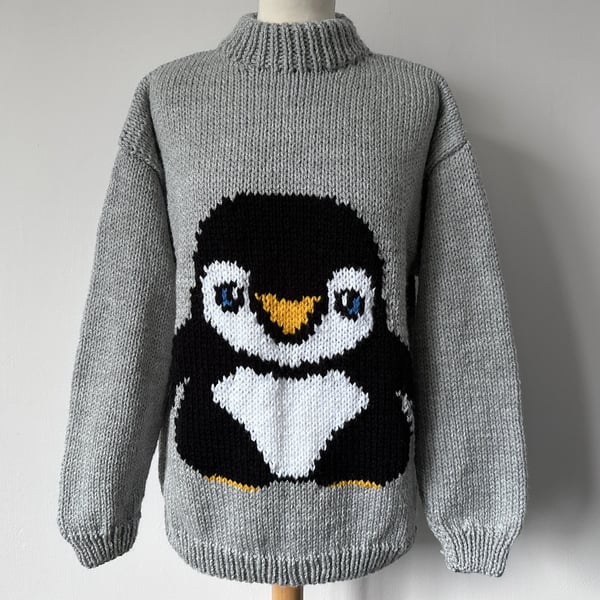 Hand Knitted Christmas Penguin Jumper by bexknitwear