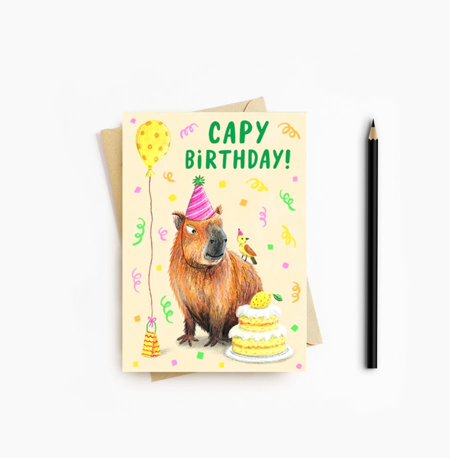 Capybara Birthday Card - Blank Card - Greeting Card