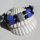 Blue Goldstone & Blue Jade Gemstone Chakra Beaded Bracelet