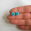 Turquoise round ceramic stud earring - sterling silver