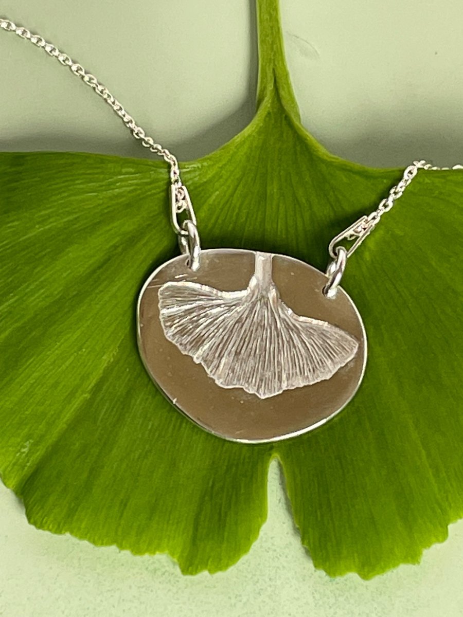 Silver Ginkgo Leaf Textured Necklace