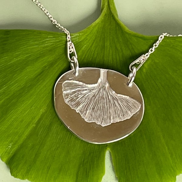 Silver Ginkgo Leaf Textured Necklace
