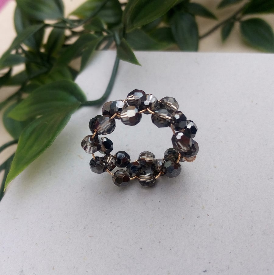 Glass Crystal Gold Vermeil Beaded Ring