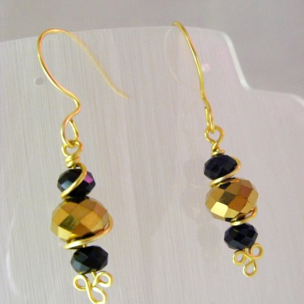 Seconds Sunday Black and Gold Dangling Earrings