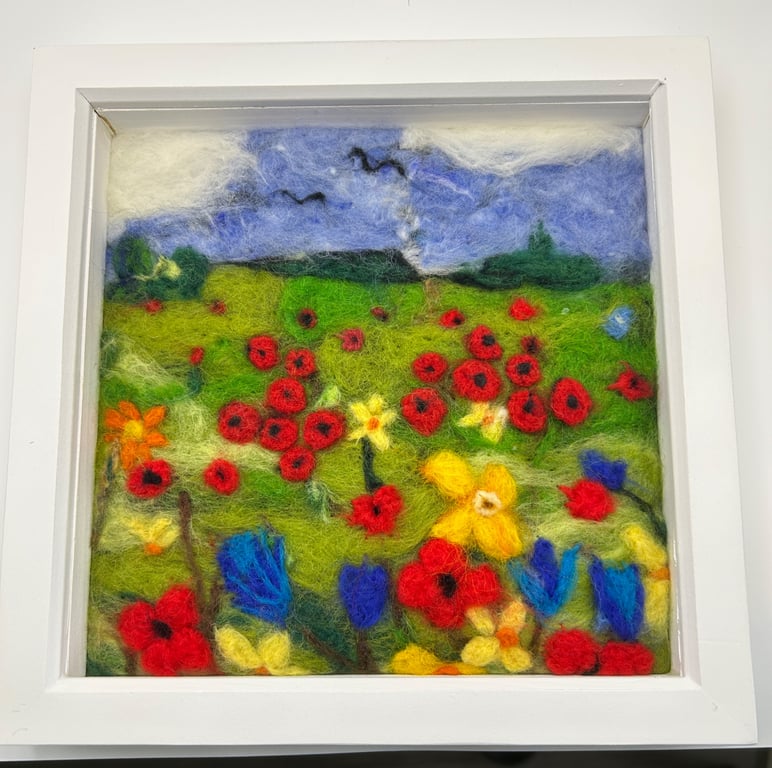 Wildflower meadow needle felting 9.5x9.5" original