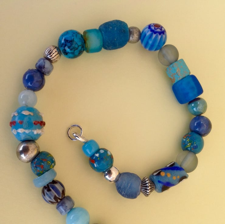 Blue - Thread Beads Handmade Necklace Set 06 main image 0
