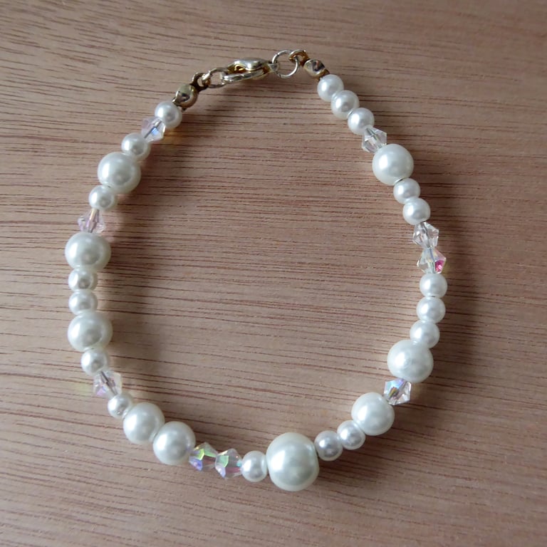 Handmade Snow & Ice Bracelet with faux pearls and AB coated crystals