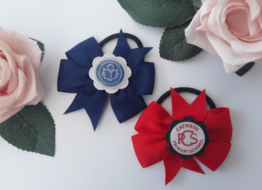 School bow bobble,School bow hair clip,School crest bobble,School crest hair bow