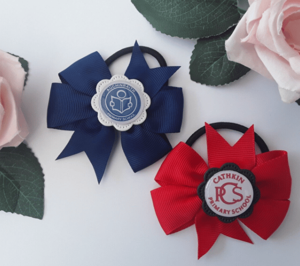 School bow bobble,School bow hair clip,School crest bobble,School crest hair bow