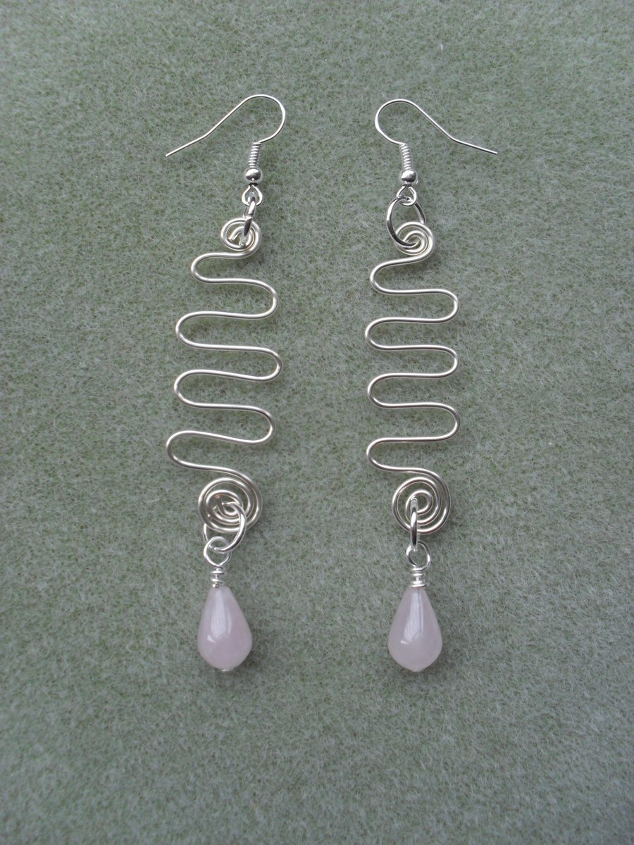Rose Quartz and Wire Earrings