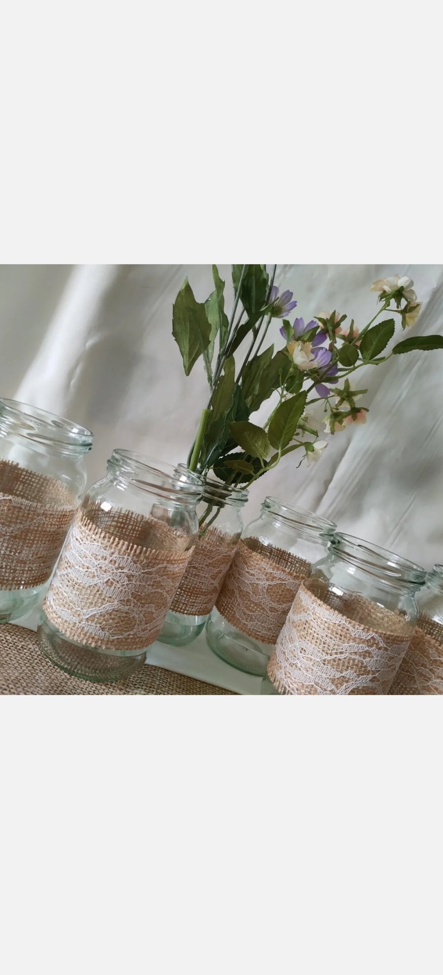 6 wedding table decorations Hessian and lace vintage rustic traditional style 