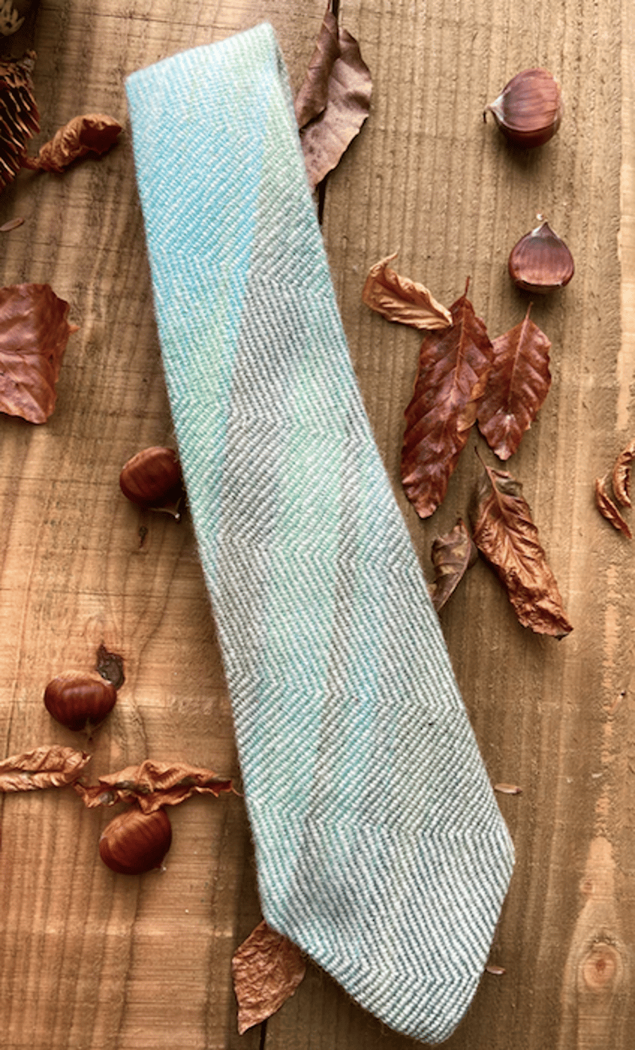 Wool Tie, Hand Painted & Hand Woven British Wool Mens Tie, Blue Green Tie