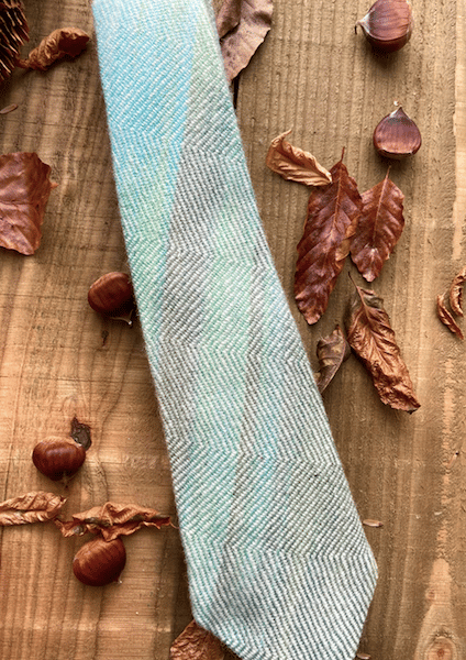 Wool Tie, Hand Painted & Hand Woven British Wool Mens Tie, Blue Green Tie