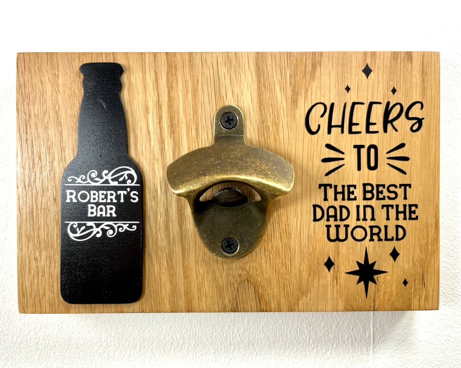 Solid Oak Wall Mounted Personalised Father's Day Bottle Opener