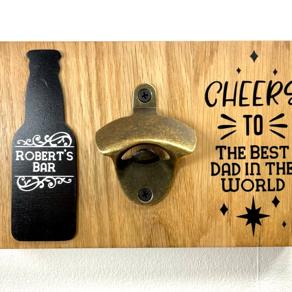 Solid Oak Wall Mounted Personalised Father's Day Bottle Opener