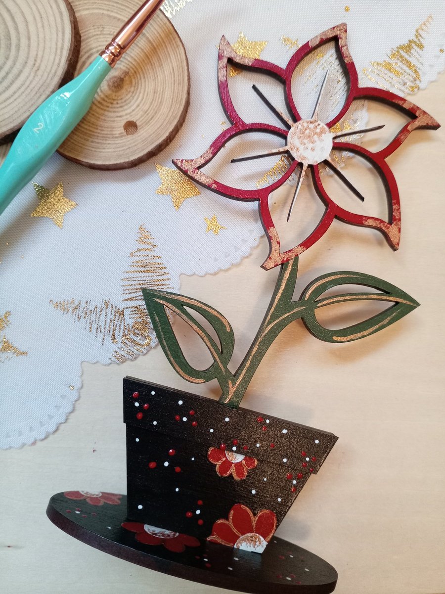 Hand painted Wooden flower 