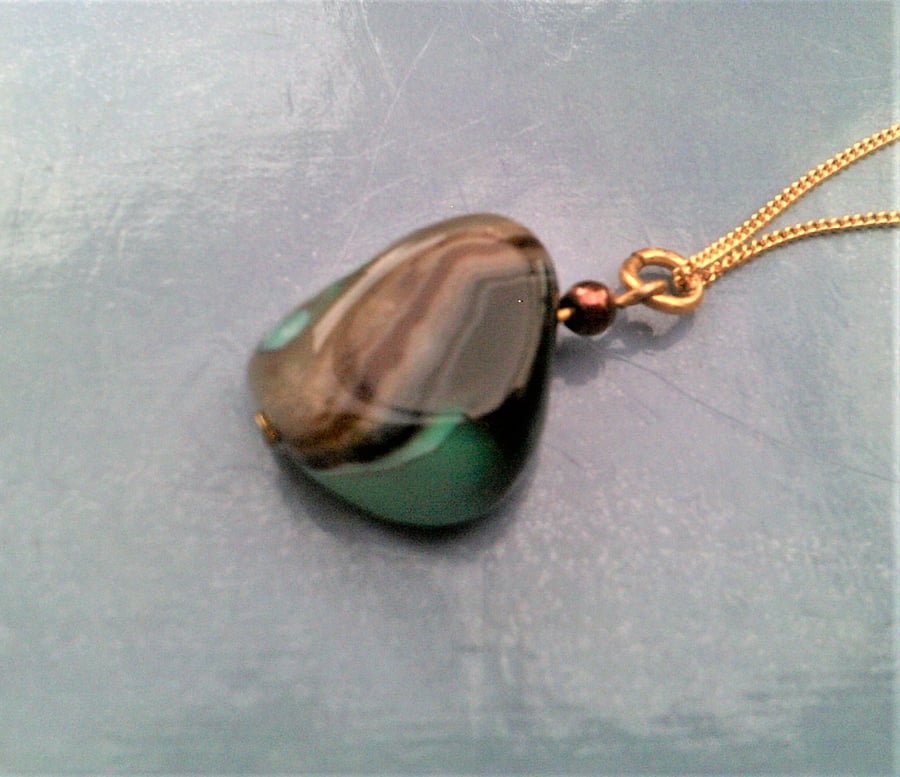 Green Agate Pendant Necklace, Gold Vermeil Chain 