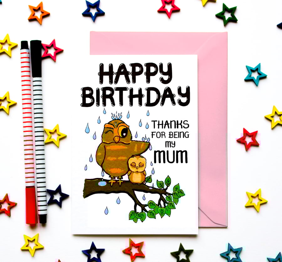 Cute Owl Birthday Card For Mum From Teenage, Infant Daughter, Son