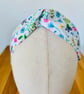 Cotton headband, twist knot style hairband in a white, pink & blue floral design - Image 5