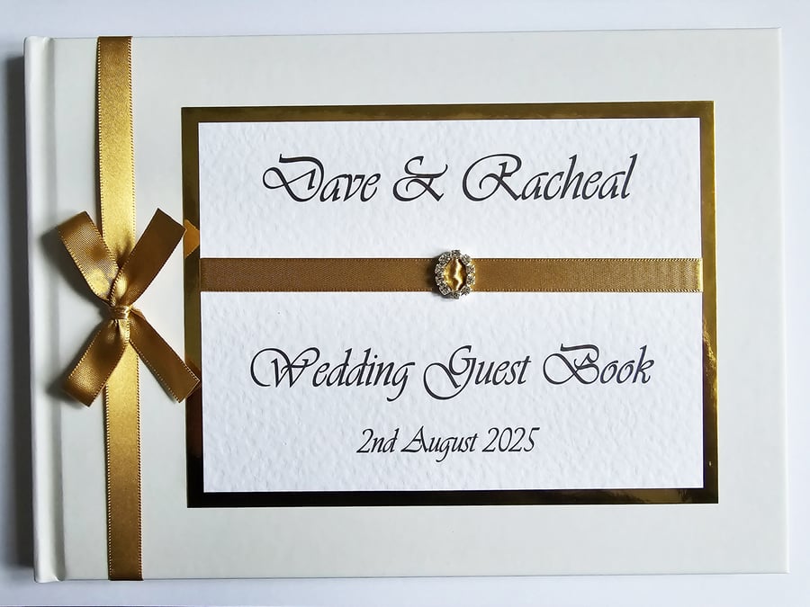 Wedding guest book with gold ribboon, wedding gift, wedding keepsake