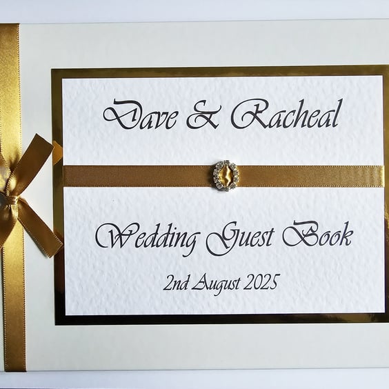 Wedding guest book with gold ribboon, wedding gift, wedding keepsake