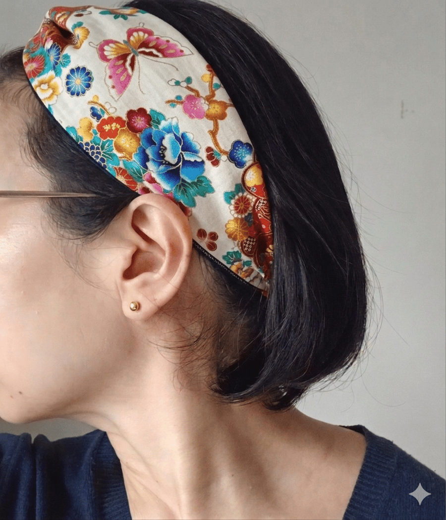 Vibrant Japanese Floral Twisted Knot Headband