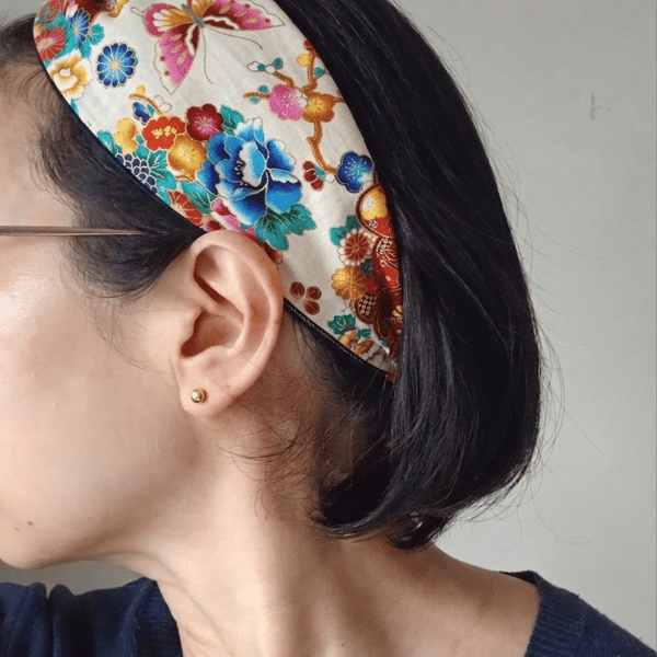 Vibrant Japanese Floral Twisted Knot Headband