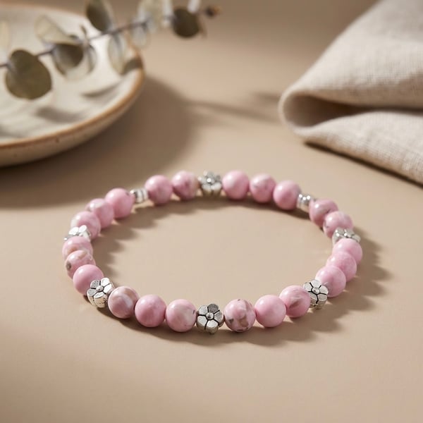 Handmade Shell Pink Howlite Stretch Bracelet 