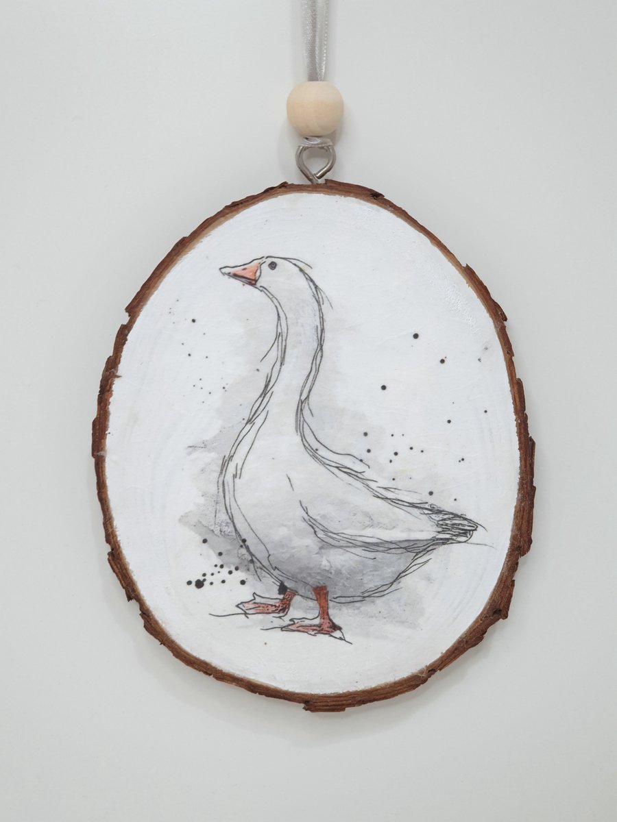 Duck wooden slice hanging decoration, rustic decor