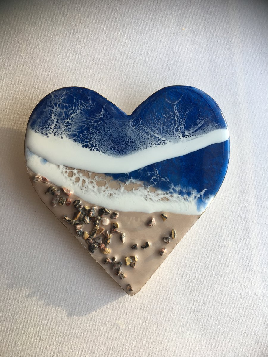 Heart, abstract ocean,  resin painting, leopard skin Jesper gemstones   
