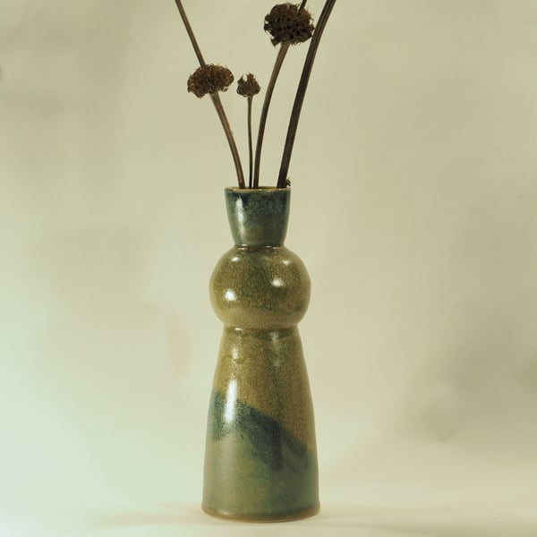 Tall Vase in Green with Sphere and Blue Diagonal