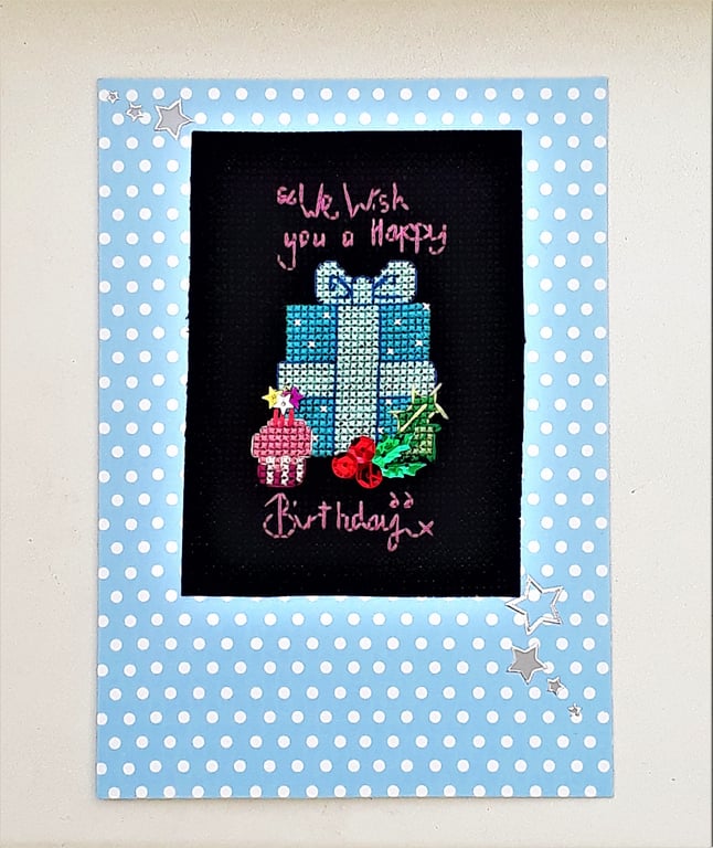 Happy Christmas Birthday Cross stitch Card