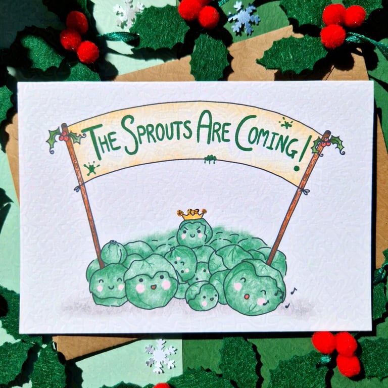 Funny Christmas card, Christmas sprouts are coming! Family Christmas card
