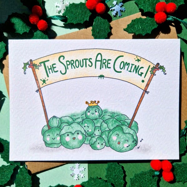 Funny Christmas card, Christmas sprouts are coming! Family Christmas card