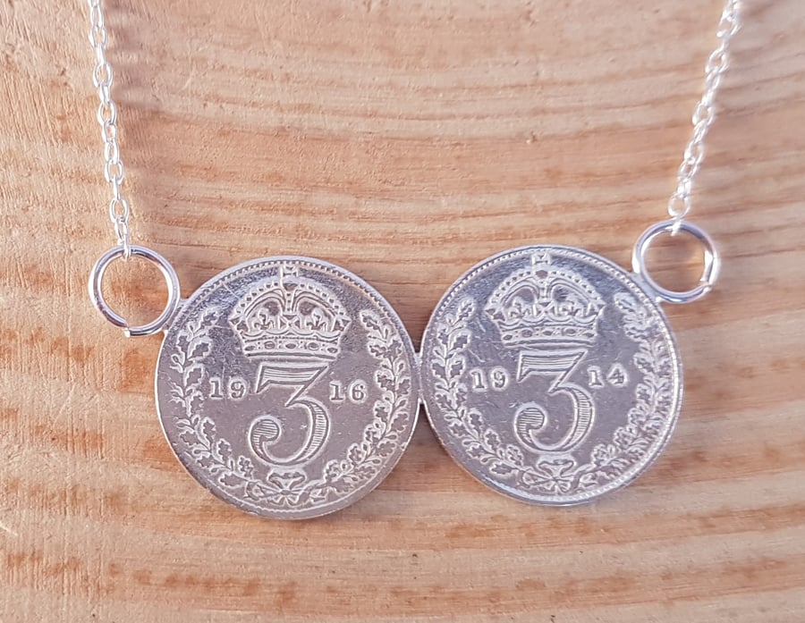 Sterling Silver Double Threepence Necklace Pendant