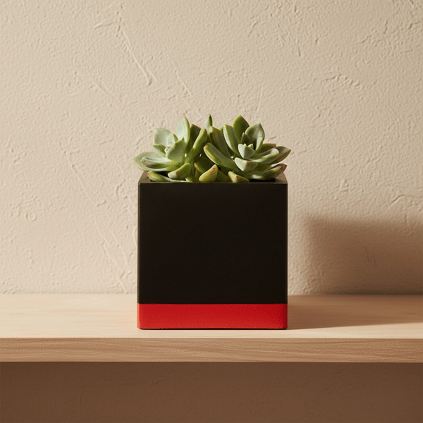 Black and red square planter 10 cm indoor plant pot gift for plant lovers