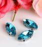 (S18S lake blue) 50 Pcs, 5 x 10mm Sew On Crystal Horse Eye Beads, Glass Leaf 